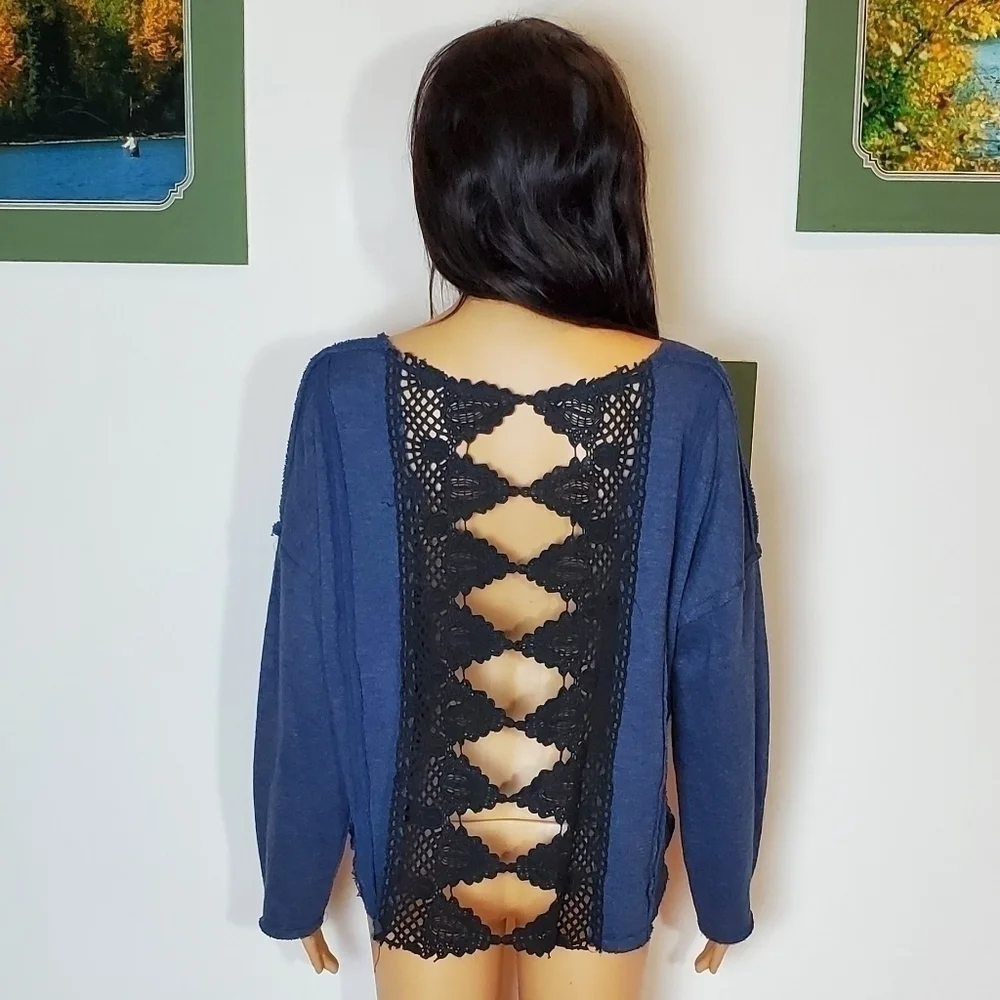 Free People Victorian Lace Crochet Long Sleeve Sweater